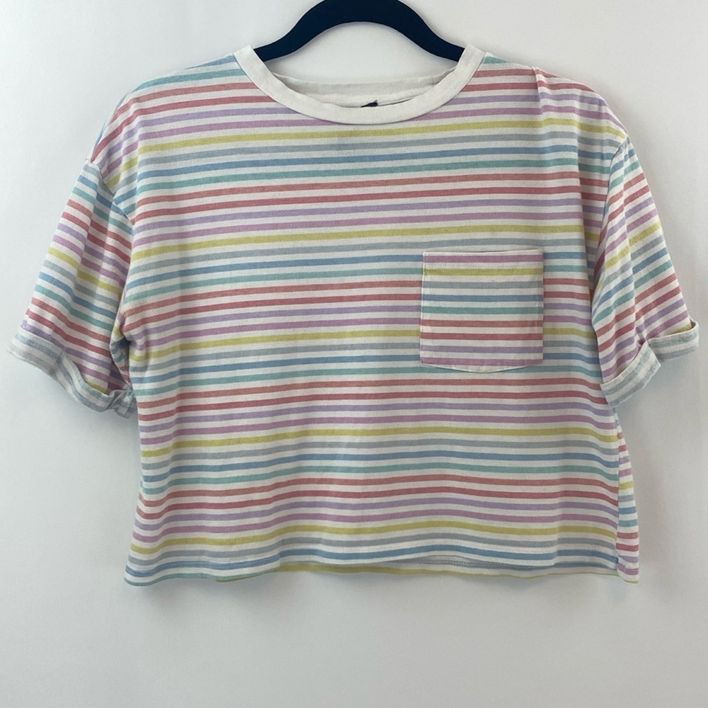Forever 21 Cropped Colourful Striped T-Shirt Size Small